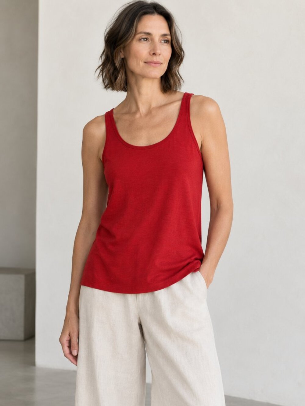 Eileen Fisher Red Organic Cotton Camisole Tank Top Medium NWOT